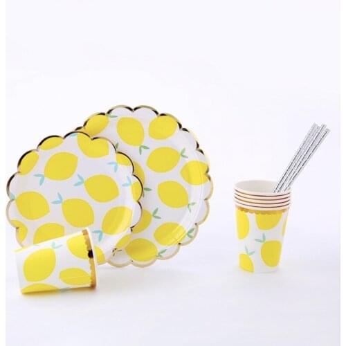 10pcs Lemon Theme Party Plate Cup Napkins Paper Straws for Happy Birthday Party Supplies Wedding Decoration