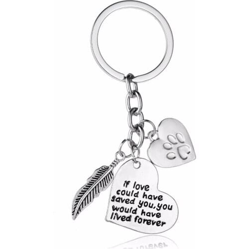 12PC/Lot Heart Pet Paws Prints Keychain Feather Key Chains Rings If Love Could Have Saved You Keyrings Gift Animals Lover Keyfob