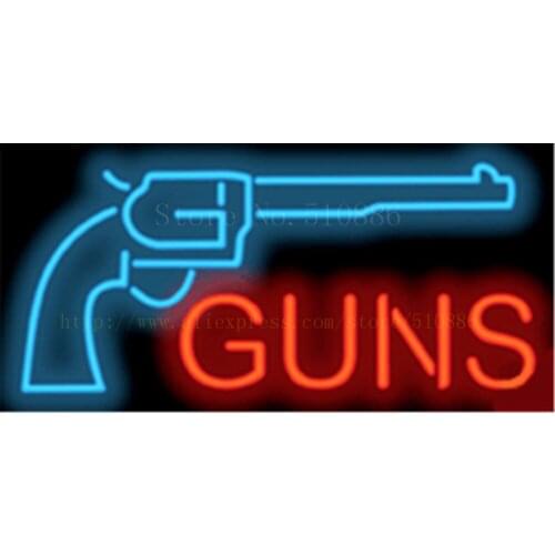 17*14" Guns NEON SIGN REAL GLASS BEER BAR PUB LIGHT SIGNS store display jewelry gold Pawn Shop Restaurant Advertising Lights