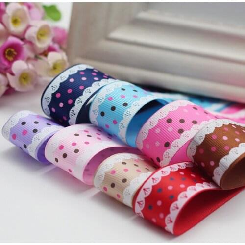 2.5CM lace color Polka Dots Printed Grosgrain Ribbon,Gift packaging wedding decoration DIY Skirt hem handmade materials 1meter