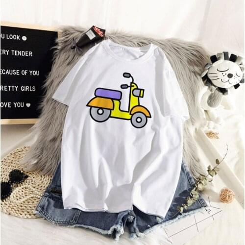 2021 New T Shirt Cartoon Motorcycle Harajuku Ulzzang T-Shirt Femal O-neck Summer Tops 90s Girls Graphic Tee Woman Clothing