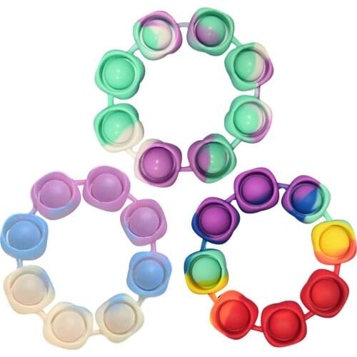 2021 Funny Push Bubble Fidget Toys Adults Children Reliver Stress Sensory Toy Rainbow Push Bracelet Autism Needs Stress Relief
