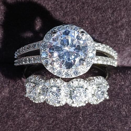 2020 new arrival luxury round 925 sterling silver wedding ring set for women lady anniversary gift jewelry bulk sell R5129