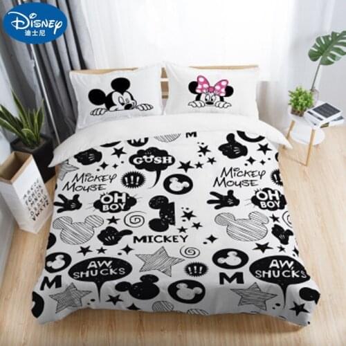 3Pcs Disney White Mickey Minnie Mouse Bedding Sets Adult Twin Full Queen King Bedroom Decoration Duvet Cover Set Pillowcases