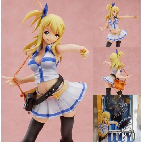 Anime Sexy Girl Fairy Tail Lucy Heartfilia white dress with bag Figure Painted PVC Action Figure Collectible Model Toy Doll Gift