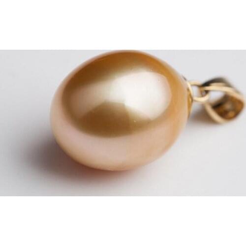 Free Shipping Big 16.3*12.5mm Real South Sea Cultured Golden Pearl Pendant 18k Yellow Gold