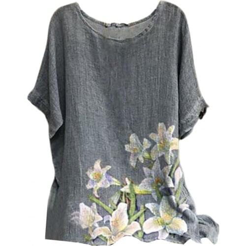 New Summer Middle-aged Women Large Size T-shirt O Neck Floral Print Short Sleeve Loose Blouse Top for Daily Life Streetwear Tops