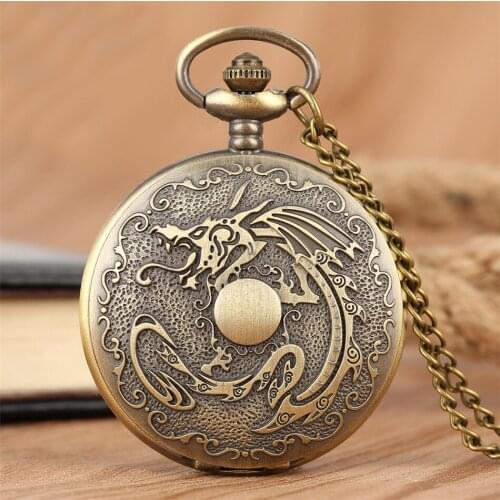 Vintage Dragon Play Ball Design Pocket Watch Quartz Movement Necklace Pendant Timepiece Arabic Numerals Analog Pocket Clock Gift