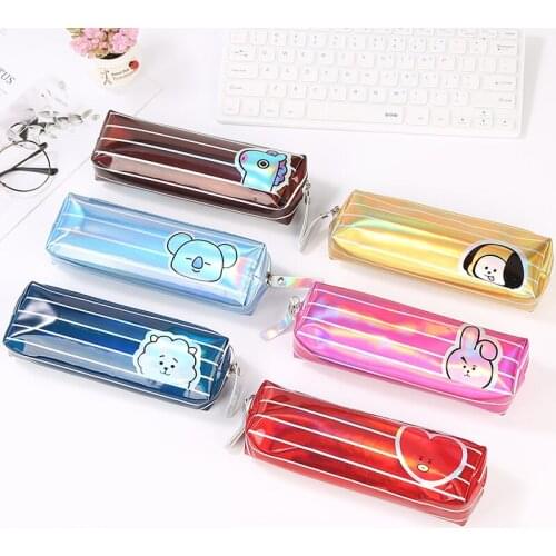 Creative Korean cute cartoon PVC laser zipper pencil case school student kids pencil case stationery supplies