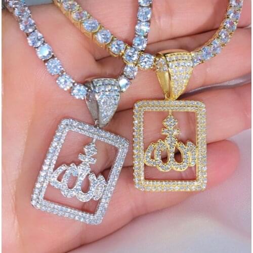 CZ Allah pendant necklace micro pave iced out bling 5A cubic zirconia tennis chain hip hop women jewelry