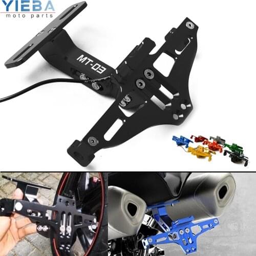 For YAMAHA MT-03 MT03 MT 03 2016 2006 2007 2008 2009 2010 UP Motorcycle Angle Rear License Plate Bracket with light Mount Holder