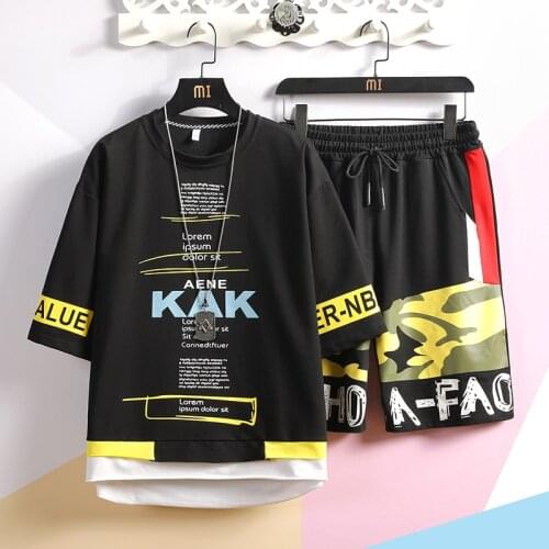 Men 2 Pieces Sets T-shirts+Shorts Good Quality Men Cotton Hip Hop Loose Sets New Mens Summer Tracksuits Sportswear Jogger Sets