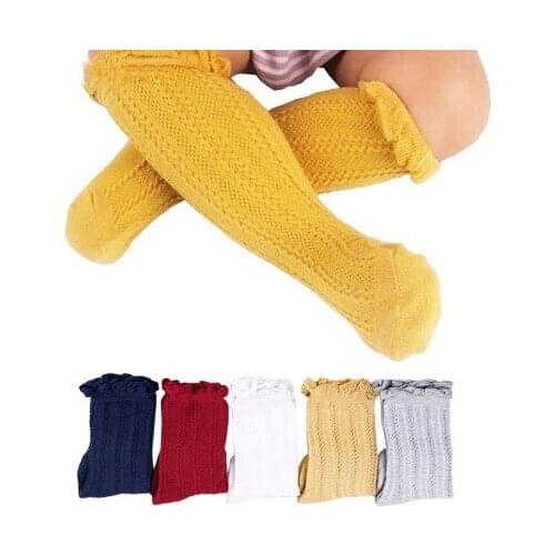 Flower Side Striped Knee High Cotton Newborn Baby Socks Unisex Meias Infant Baby Boys Girls Solid Long Sock Leg Warm Children