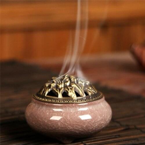 Ceramic Incense Burner Vintage Hollow Metal Cover Aromatherapy Burner For Relax Yoga Mosquito Sandalwood Incense Burner