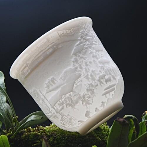 Chinese Wind Large White Porcelain Suet Jade Porcelain Cups Ceramic Relief Master Tea Cups