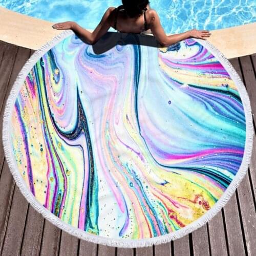 180gsm Round Beach Towel Shower Bath Towels Microfiber Summer Swim Circle Yoga Mat 150*150CM With Tassel Beach Mat Blanket Cover