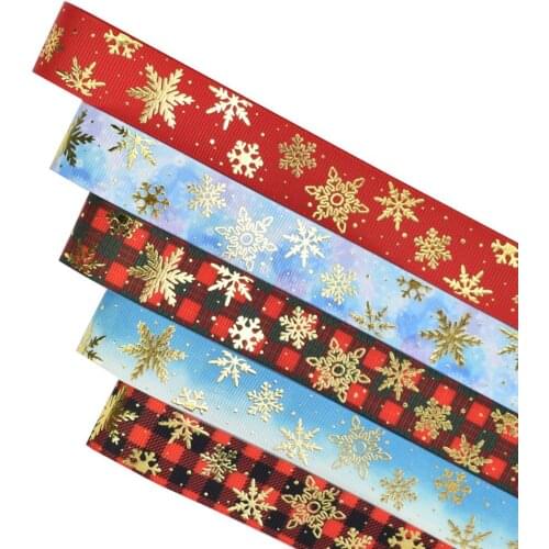 HSDRibbon 22mm 7/8inch HSD-Genuine snowflake Pattern Foil Printed on Grosgrain Ribbon 50Yards/Roll