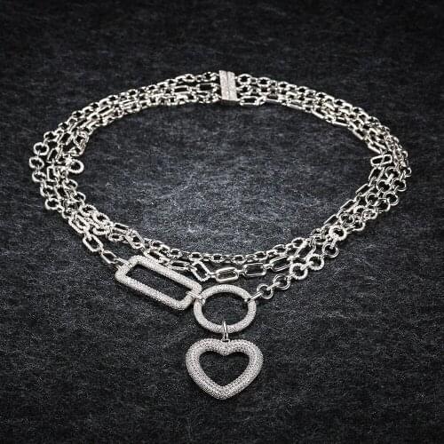 LIDU High Quality 925 Silver Heart-shaped Chain Multilayer Necklace With Exquisite Monaco Ornaments For Valentines Day Gifts
