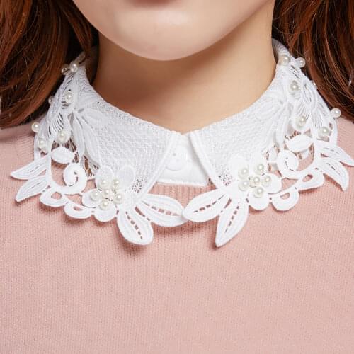 Linbaiway Elegant White Lace Detachable Collars For Women Floral Hollow False Collar Shirt Fake Collar Remoable Faux Col Tie