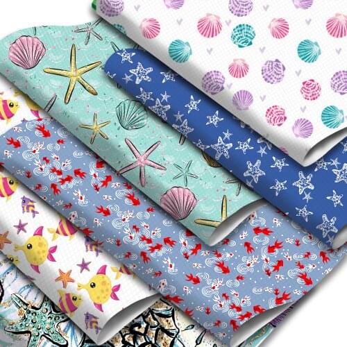 Ocean Series Faux Leather Sheets Star Fish Shell Printed Synthetic Leather Fabric 20x33cm for DIY Garment Hair Bows Crafts