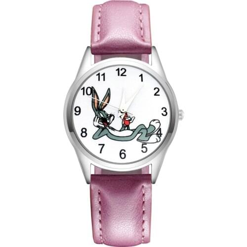 Cute Cartoon pretty rabbit style Childrens Watches Womens Students girls Boys Quartz Leather strap Wrist Watch JC94