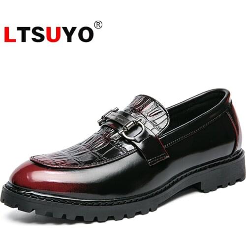 Mens thick-soled business shoes, crocodile pattern gradient color casual mens shoes, formal mens shoes, loafers