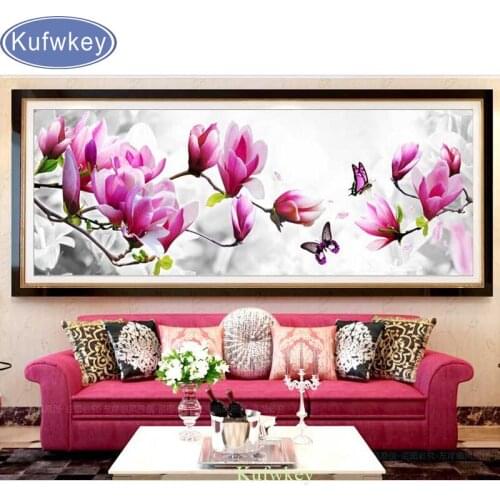 Full square DIY 5D Diamond Embroidery Butterflies play Magnolia 3d Diamond Painting Cross Stitch Kits Mosaic Pattern Home Decor