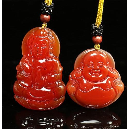Natural red agate guan yin Buddha jade pendant red jade necklace jadeite jade jewelry jade necklaces for women 2pcs