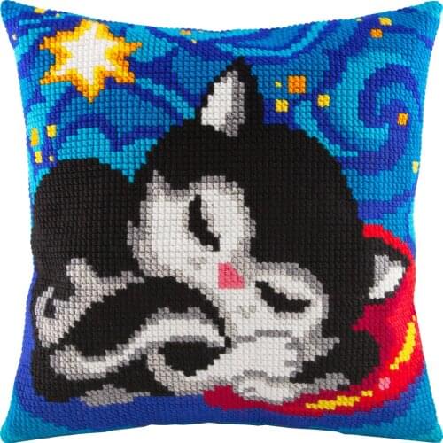 Cross Stitch Cushion Cover Cat Dreams Needlepoint Kits Pre-Printed Canvas Chunky Yarn Cross-stitch Pillow Case Arts & Crafts