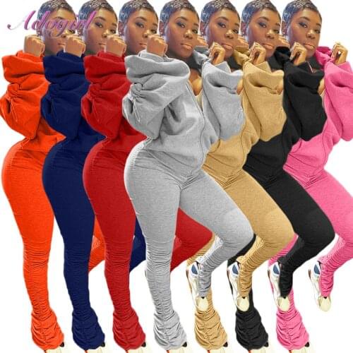Autumn WomenS Sets Solid Puff Long Sleeve Backless Hoodies Tops Split Stacked Pants Suit Joggers 2 Piece Sets Outfit Tracksuit