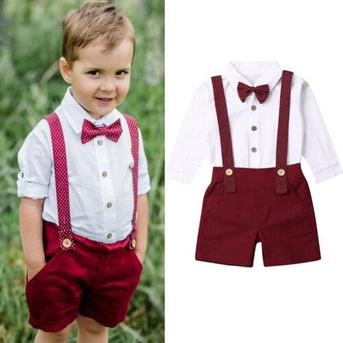 1-6Y Kids Baby Boy Summer Clothes Sets Children Gentleman Tie T-Shirt Tops Shorts Overalls 2PCS Outfits Casual Toddler Clothes