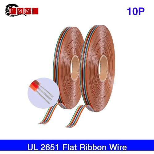 61 meters PVC material Tinned copper UL2651 28 AWG 1.27mm Pitch Colorful Flat Ribbon Data Cable 7/0.127mm TS 10Pin