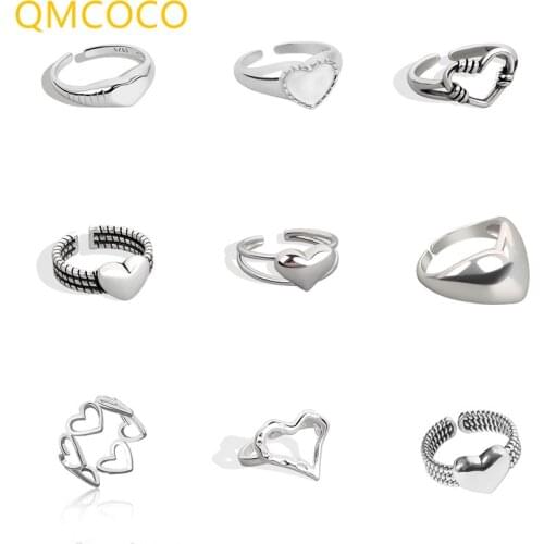 QMCOCO 925 Silver Simple Trendy Heart-Shape Series Ring For Women Wedding Party Geometric Party Romance Jewelry Gifts