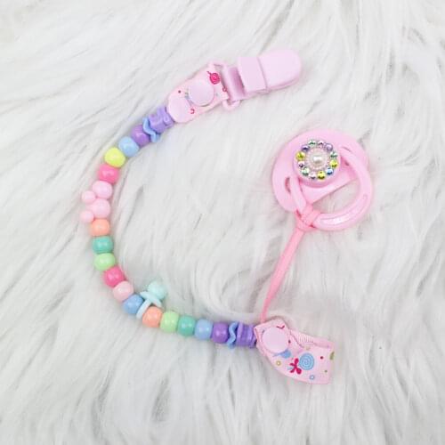 Pink Magnetic Pacifier and Pacifier Chain Set For Reborn Baby Doll Princess Girl Reborn Babies Doll Accessories Shining Nipple