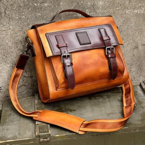 Luxury Mens Cow Leather backpack Shoulder Bag Military Style Travel Bag Mens Backpack