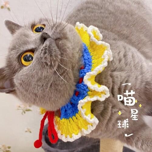 Handmade woolen yarn woven Snow White skirt cat collar jewelry cute dog collar handmade knitted saliva towel