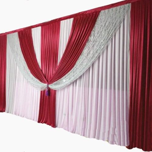 Wedding Stage Decoration 10FTX20FT Ice Silk Elegant Backdrop Swags Middle Shiny Silver Drape Background Curtain Party Props