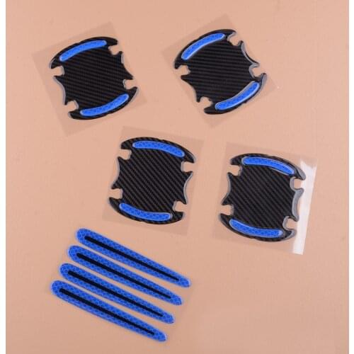 New 8Pcs/Set Universal Car Door Handle & Bowl Protective Film Reflective Sticker 3D Blue Anti Scratch Strips