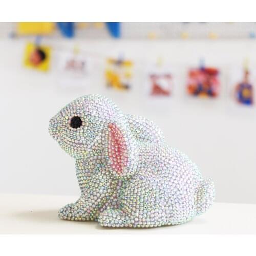 All Rhinestones Cute Rabbit Figurine with Night Light Glow In The Dark Desk Decoration Kawaii Accessories Gifts for Kids Friends