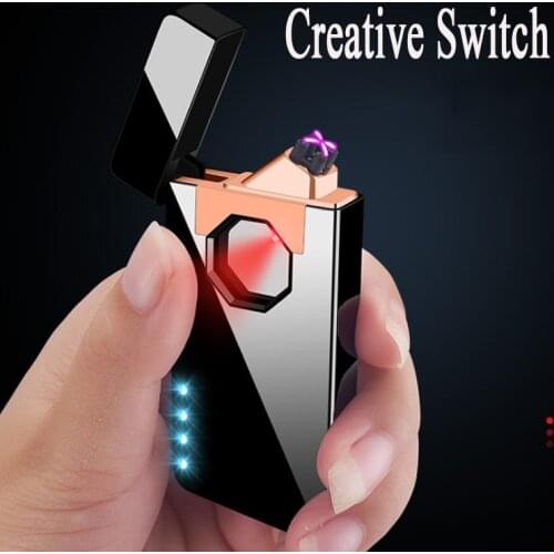 Double arc windproof induction lighter mens gift USB charging cold flame intelligent power display portable cigarette lighter