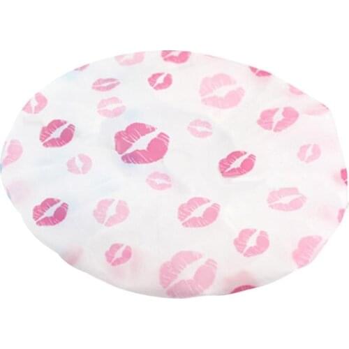 Women Cartoon Heart Lip Flower Print Waterproof Elastic Bathing Hat Shower Cap