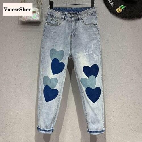 VmewSher New Autumn Winter Heart Print Women Jeans High Waist Ankle Length Harem Denim Pants Ladies Vintage Trousers Streetwear