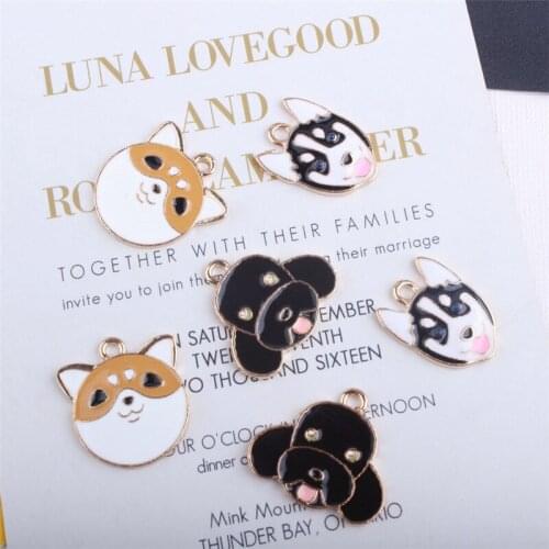 10pcs Drip Alloy Pet Head Pendant Husky Teddy Autumn Dog Shape Pendant DIY Necklace Bracelet Keychain Accessories