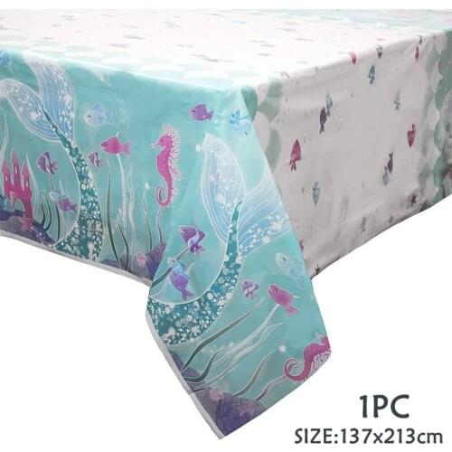 137*213cm Mermaid Disposable Table Cloth Flamingo Wedding Birthday Table Cover Happy Birthday Party Decor Kids Girls Table Decor