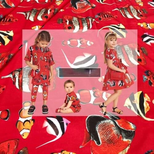 145cm*100cm European designer printed fabric goldfish pattern imitation cotton fabric summer fashion polyester sewing skirt fabr