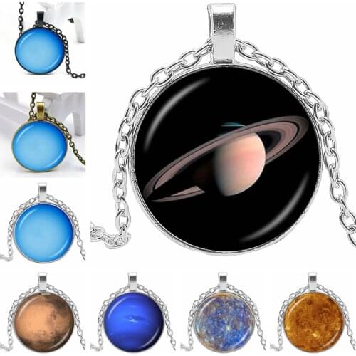 2020 New Universe Planet 3 Color Necklace Glass Convex Round Personality Nine Stars Pendant Necklace Gift Wholesale