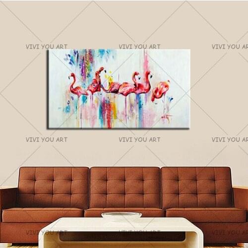 Free shipping Handmade Modern colorful Flamingo abstract animals Oil Painting On Canvas Wall Art abstract birds Home Decor