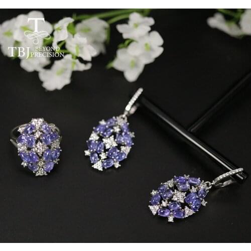 2021 Big Luxury Natural Tanzanite Jewelry Set clasp earring ring 925 sterling silver real gemstone fine jewelry for women
