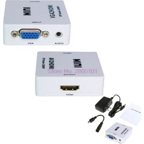 By DHL or EMS 200 pieces MINI VGA TO HDMI Audio Video converter box UP SCAER 1080P white