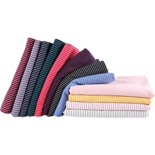 Width 66'' Cool Breathable Thin Stripe Knitted Elastic Cotton Fabric By The Half Yard For T-Shirt Dress Material